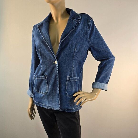 Elliott Lauren One-Button Blazer Stretch Denim Size 8 - Picture 8 of 11